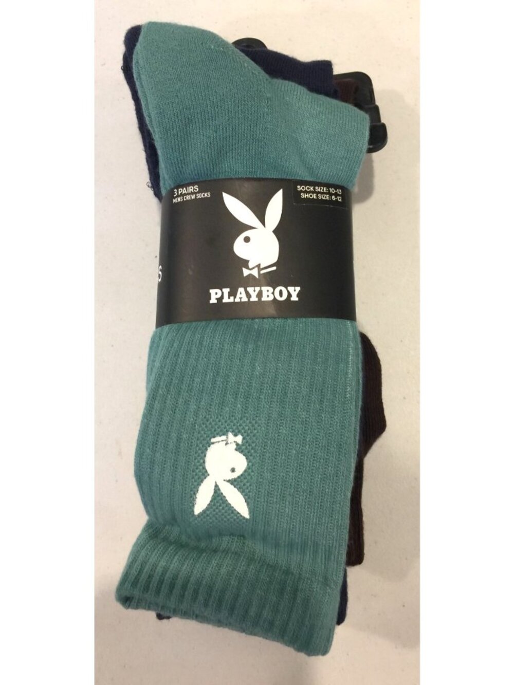 Playboy Men's Crew Socks Size 10-13 Green Navy Brown